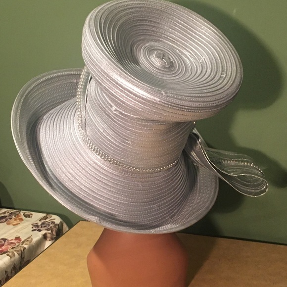 NEW CHARM NY SILVER HAT w Sparkling Rhinestones Church Derby Ascot - Picture 8 of 8